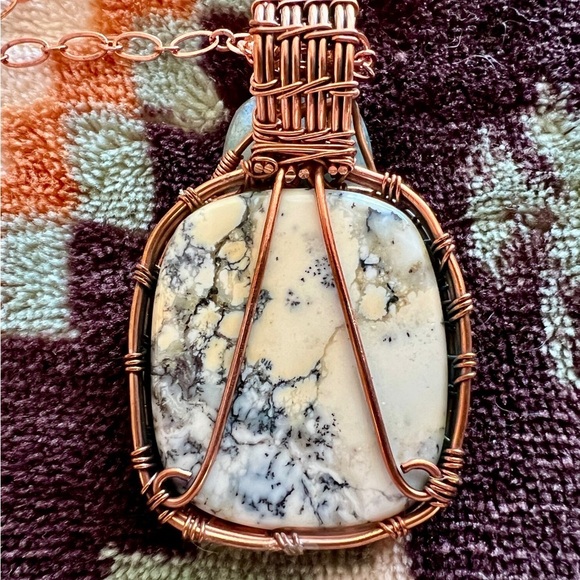 ❤️ Large Dendrite Opal & Howlite Copper Wire Pendant & Paperclip Chain - Picture 6 of 12